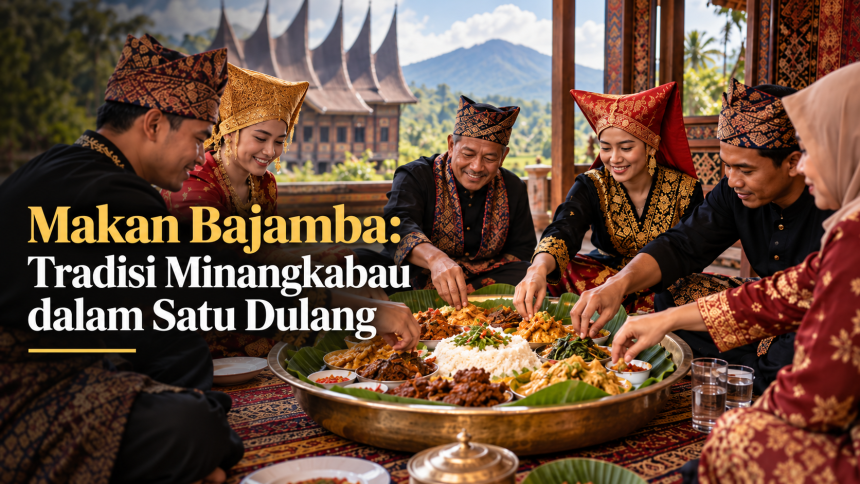 Tradisi makan bajamba Minangkabau dengan keluarga makan bersama dalam satu dulang